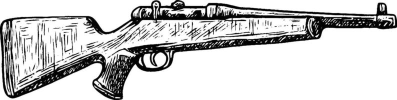 A detailed illustration of a vintage rifle, showcasing its wooden stock and metal components. The rifle is depicted in a side view, highlighting its classic design and craftsmanship. vector