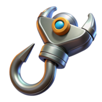 mesmerizing iconic Hyper-specific, isolated cutout, concept art style of a futuristic, metallic, grappling hook with retractable cable with Transparent Background png
