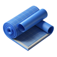 playful vibrant Photorealistic render of a single rolled-up blueprint with technical drawings visible, isolated cutout with Transparent Background top-tier png