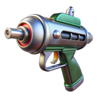 hypnotic distinctive Photorealistic, ultra-detailed, hyper-specific professional render of a retro-futuristic ray gun with chrome accents and vacuum tubes, isolated cutout with Transparent Background png