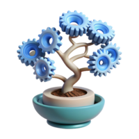 glorious passionate surreal Concept art style, isolated cutout of a single, floating, bonsai tree made entirely of interconnected gears and springs with Transparent Background artisan png