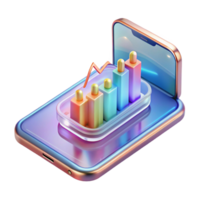 magnificent inspired Concept art style, isolated cutout of a transparent, holographic smartphone displaying a stock market graph, ultra-detailed with Transparent Background png