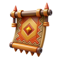 stunning signature Concept art style, isolated cutout of a single tribal woven tapestry with a complex narrative scene depicted in abstract patterns with Transparent Background png