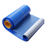 exquisite tranquil abstract Photorealistic render of a single rolled-up blueprint with technical drawings visible, isolated cutout with Transparent Background high quality png
