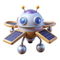 dazzling joyful baroque Hyper-specific concept art style, isolated cutout, single stylized robotic space drone with retractable solar panels with Transparent Background impeccable png