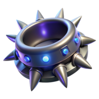 energetic wonderful Hyper-specific, isolated cutout, concept art style of a futuristic, spiked, metal collar with integrated LED lights with Transparent Background museum quality png