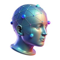 espetacular artístico holográfico projeção do uma humano cabeça, estrutura de arame efeito, dados córregos com transparente fundo habilmente tiro png