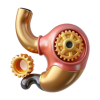 exemplary coastal Hyper-specific photorealistic biomechanical stomach, digestive system exposed, churning gears, brass and gold, isolated cutout with Transparent Background ultra HD png