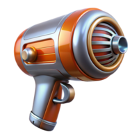 radiant nostalgic creative Ultra-detailed professional render of a retro-futuristic hair dryer with chrome and bakelite, isolated cutout with Transparent Background sharp png