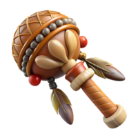 glorious celebrated Concept art style, isolated cutout, tribal shaman's ceremonial rattle, carved bone, feathers, beads, leather wrapping with Transparent Background png