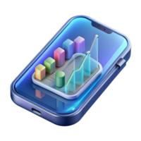 playful magnificent Concept art style, isolated cutout of a transparent, holographic smartphone displaying a stock market graph, ultra-detailed with Transparent Background 4K png