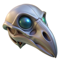 joyful magnificent Concept art style biomechanical bird skull, lightweight metallic structure, glowing eyes, intricate beak, isolated cutout with Transparent Background professional png