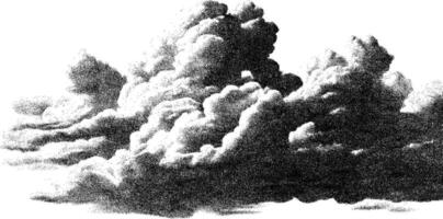 Vintage 1950s style black and white cloudy sky for retro design projects. vector