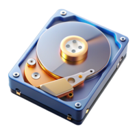 dazzling contemporary Hyper-specific, ultra-detailed, professional render of a single, disassembled hard drive, isolated cutout with Transparent Background masterfully captured png
