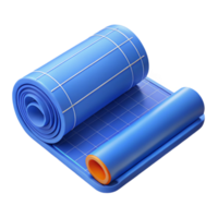 radiant memorable Photorealistic render of a single rolled-up blueprint with technical drawings visible, isolated cutout with Transparent Background png