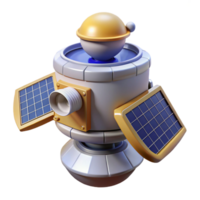 sumptuous playful baroque Hyper-specific, professional render, isolated cutout of a single, stylized, robotic space probe with extended solar panels with Transparent Background genuine png