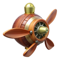 serene minimalist Steampunk airship propeller made of polished wood and copper with Transparent Background high quality png