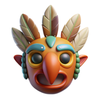 dazzling memorable Photorealistic ultra-detailed isolated cutout of a tribal ceremonial mask with a bird beak and feather adornments with Transparent Background png