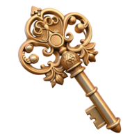 hypnotic whimsical rustic Steampunk key with ornate carvings and intricate wards with Transparent Background sharp png