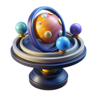 hypnotic distinguished Professional render, isolated cutout of a hyper-specific, intricately designed orrery, showcasing miniature planets and moons with Transparent Background png