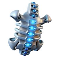 gorgeous bohemian Hyper-specific photorealistic biomechanical spine, vertebrae with integrated circuitry, glowing nodes, titanium alloy, isolated cutout with Transparent Background original png