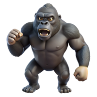 captivating bohemian Ultra-detailed professional render of a single gorilla, chest-beating pose, isolated cutout, with Transparent Background professional png