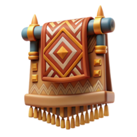 dazzling nostalgic art deco Concept art style, isolated cutout of a single tribal woven tapestry with a complex narrative scene depicted in abstract patterns with Transparent Background museum quality png