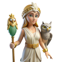 striking signature Athena, goddess of wisdom, with an owl with Transparent Background png
