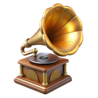 distinctive retro Photorealistic, hyper-specific professional render of a single, antique gramophone, isolated cutout with Transparent Background masterfully captured png