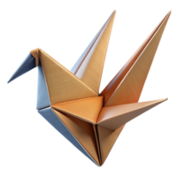 melancholic spectacular Hyper-specific professional render of an isolated, floating, origami-folded paper crane made of textured fabric Isolated cutout with Transparent Background original png