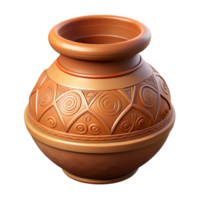 majestic tropical Hyper-specific, professional render of a clay tribal pot with intricate carvings and painted patterns with Transparent Background gallery standard png