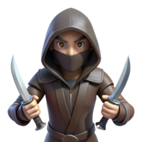 coveted baroque A hooded assassin, holding a pair of daggers with Transparent Background ultra HD png