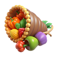 striking iconic Cornucopia, horn of plenty, overflowing with fruits and vegetables, with Transparent Background png