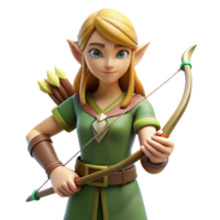 magnificent energetic retro A beautiful elf, holding a bow and arrow, pointed ears with Transparent Background studio quality png