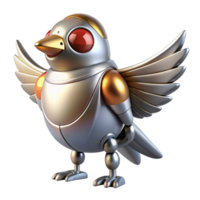 exemplary modern Concept art style, isolated cutout A sleek, silver and gold robotic bird with glowing red eyes and articulated wings with Transparent Background elite png
