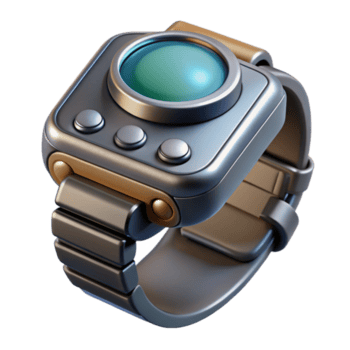 peaceful splendid Concept art style, isolated cutout of a retro-futuristic wrist communicator with a circular display and keypad, silver and black with Transparent Background high resolution png