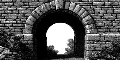 Engraved castle gate design for banner with historic architecture theme. vector