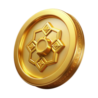 exemplary modern Ultra-detailed, professional render of a single, gold coin with intricate engravings and relief Isolated cutout with Transparent Background gallery standard png