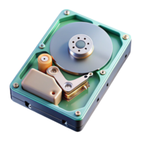 breathtaking contemporary Photorealistic render of a single disassembled computer hard drive showing internal components, isolated cutout with Transparent Background original png