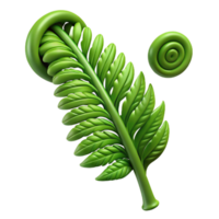 standout traditional Hyper-specific professional render of a single, green fern frond, unfurling, with detailed individual leaves Isolated cutout with Transparent Background studio quality png