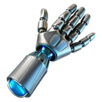 serene geometric Photorealistic, ultra-detailed, hyper-specific professional render of a chrome and bioluminescent robotic prosthetic arm, isolated cutout with Transparent Background top-tier png