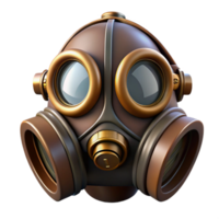 joyful sumptuous Steampunk gas mask with brass fittings and tinted lenses with Transparent Background masterfully captured png