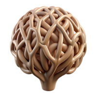 impressive romantic retro Concept art style, isolated cutout of a single, stylized, human brain, composed entirely of interwoven tree branches with Transparent Background authentic png