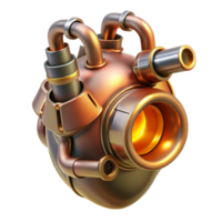 celebrated coastal Hyper-specific concept art style biomechanical heart, glowing core, intricate valves and pipes, brass and copper materials, isolated cutout with Transparent Background premium png
