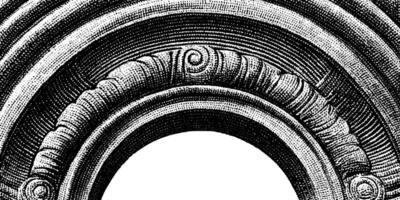 Intricate monochrome arch design with circular patterns and textures. vector