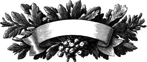 Vintage decorative wreath with ribbon and leaves for ornamental design. vector