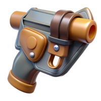 spectacular passionate minimalist Hyper-specific, concept art style render Isolated cutout of a ray gun holster made of leather and chrome with Transparent Background authentic png
