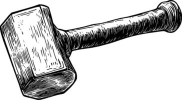 A detailed illustration of a wooden mallet, showcasing its textured handle and head, emphasizing craftsmanship and design. vector