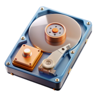 timeless retro Photorealistic render of a single disassembled computer hard drive showing internal components, isolated cutout with Transparent Background authentic png