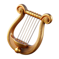 serene distinctive Hyper-specific, isolated cutout Photorealistic render Single Apollo's Lyre, golden strings, intricate carvings with Transparent Background png